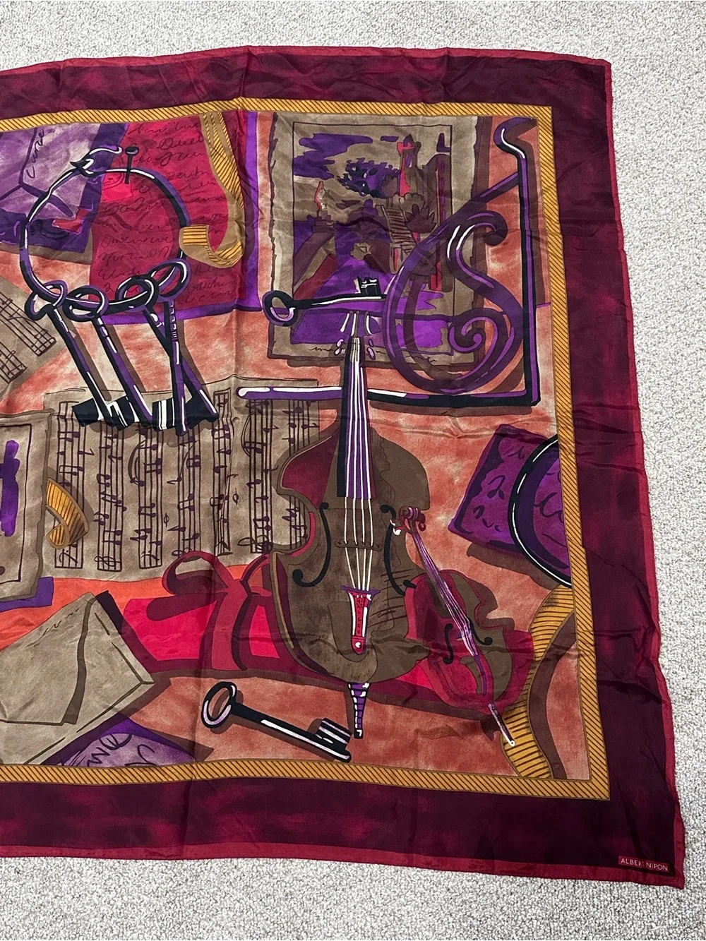 Vintage Albert Nipon Silk Musical Instrument Scarf